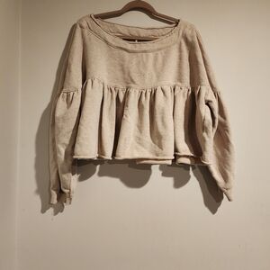 Free People Cream Ruffle Sweatshirt